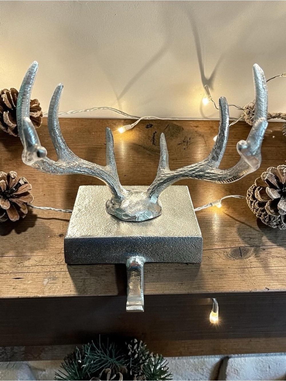 William Sonoma West Elm Antler Stocking Holder Silver Deer Mantle Christmas